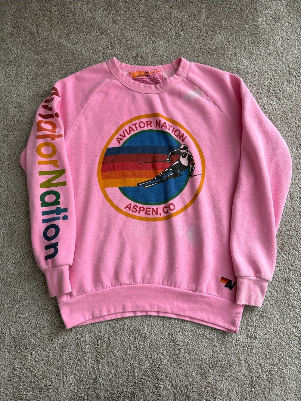 Aviator Nation Aspen Colorado Ski Sweatshirt Pink Rainbow Graphic Medium